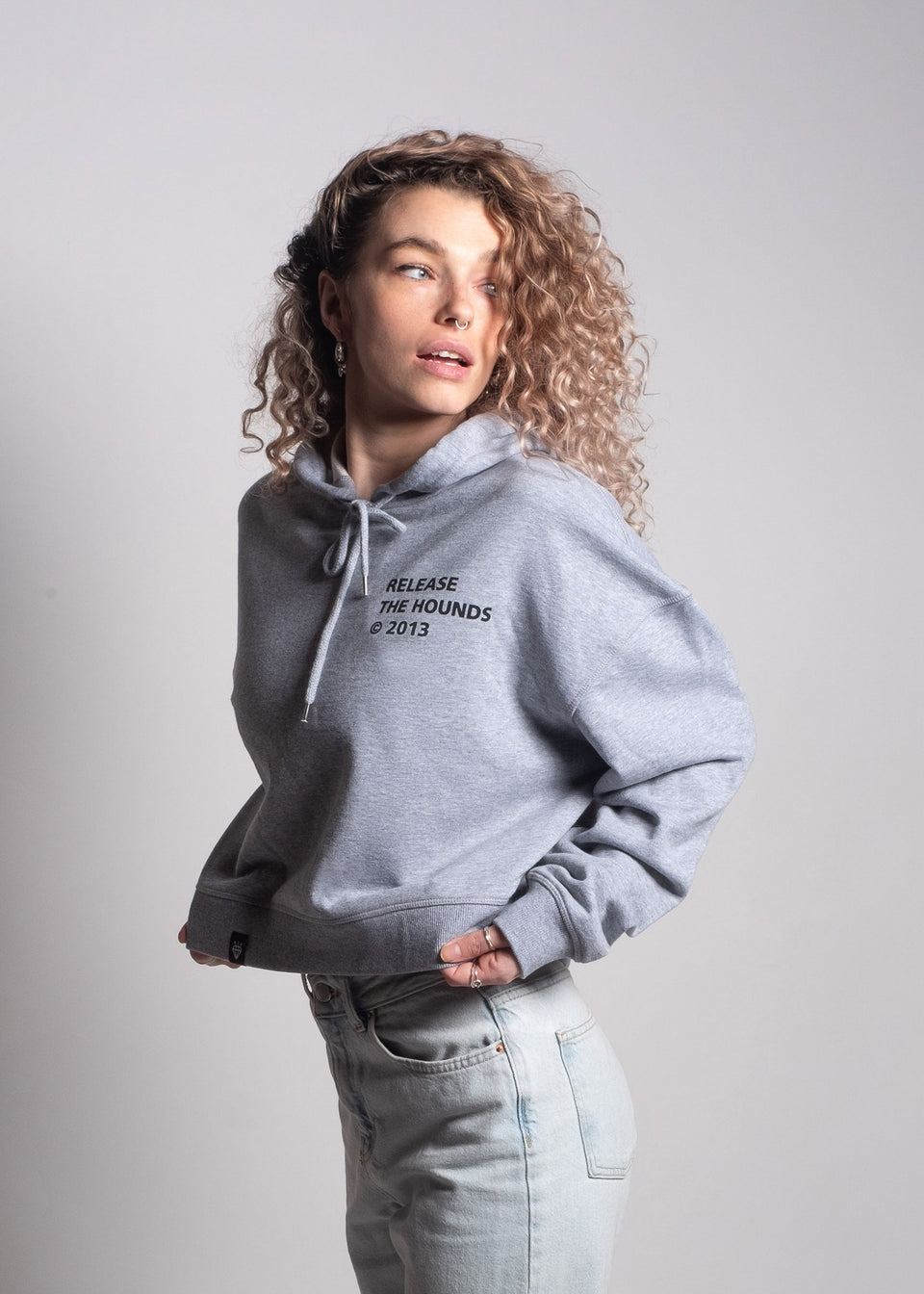 Release The Hounds 'Copyright' Crop Hoodie - Grey